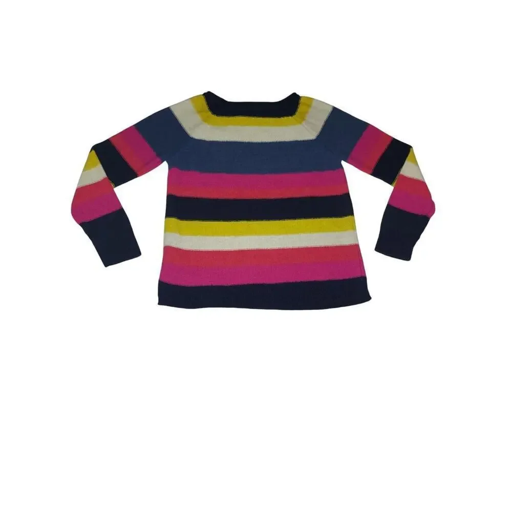 Chaps Sweater, Women's Size Medium Navy Blue Pink Yellow, Striped Bold